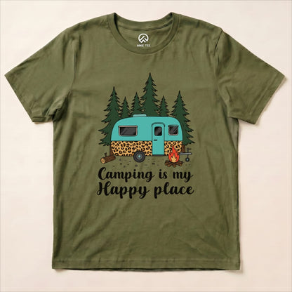 Camping is my Happy Place Shirt Hike Tee T-Shirt Military Green / S