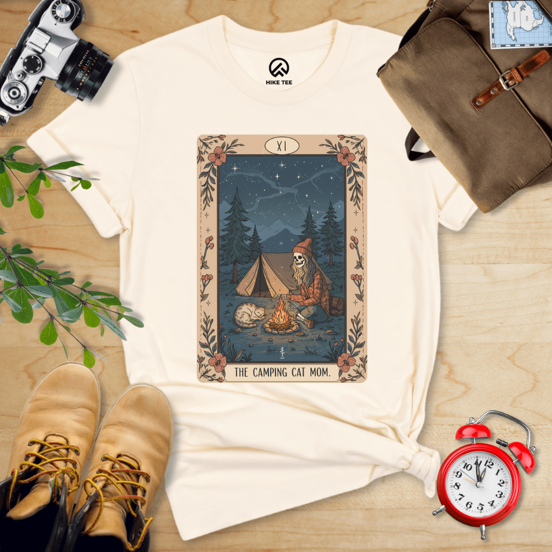 Hike Tee T-Shirt Natural / S Camping Mom Tarrot Card Shirt