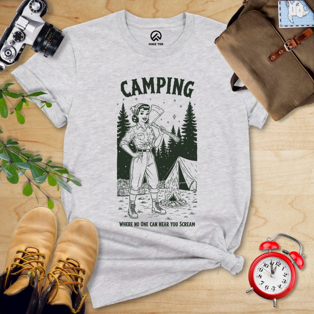 Hike Tee T-Shirt Athletic Heather / S Camping No One Hear Shirt