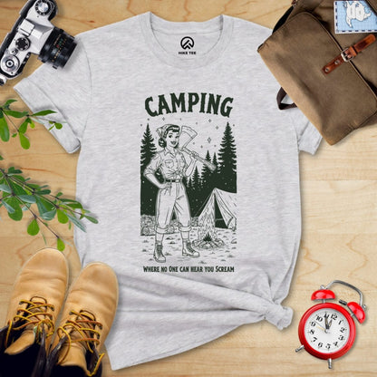 Hike Tee T-Shirt Athletic Heather / S Camping No One Hear Shirt