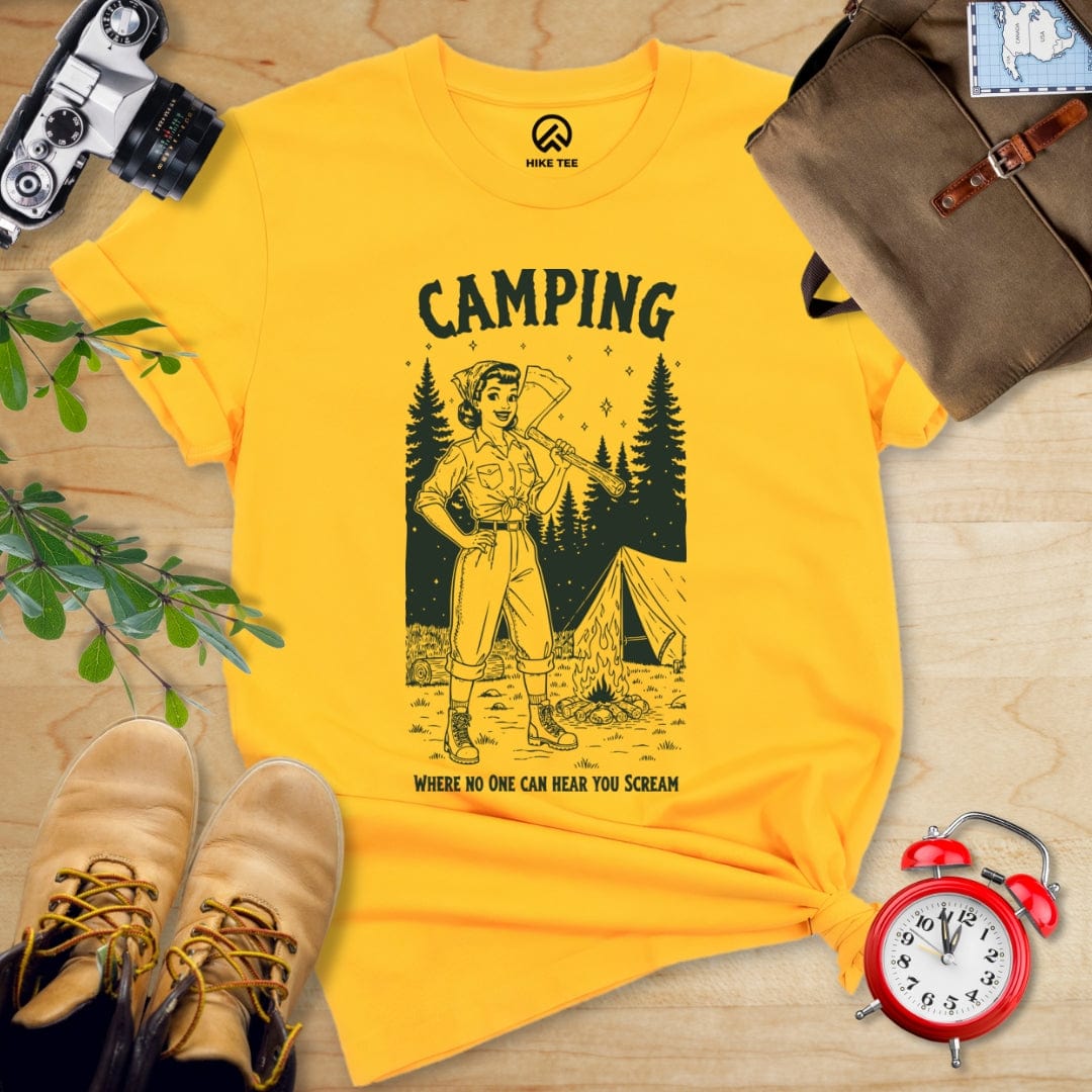 Hike Tee T-Shirt Gold / S Camping No One Hear Shirt
