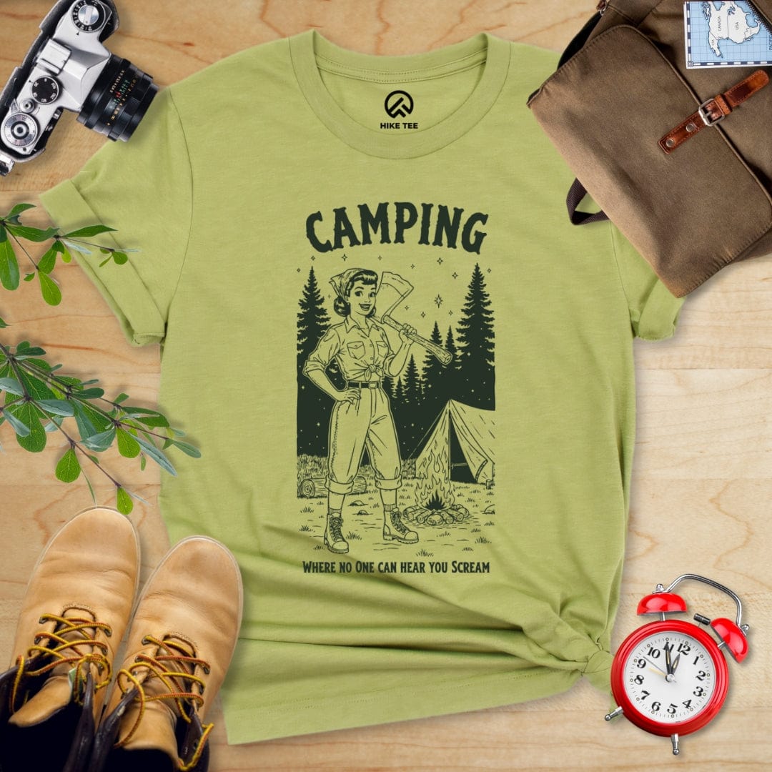 Hike Tee T-Shirt Heather Green / S Camping No One Hear Shirt