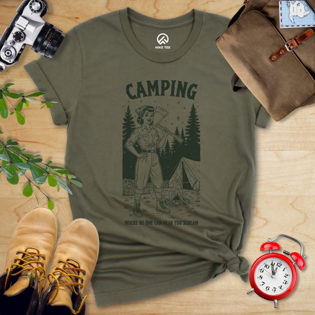 Hike Tee T-Shirt Military Green / S Camping No One Hear Shirt