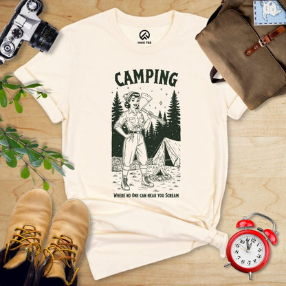 Hike Tee T-Shirt Natural / S Camping No One Hear Shirt