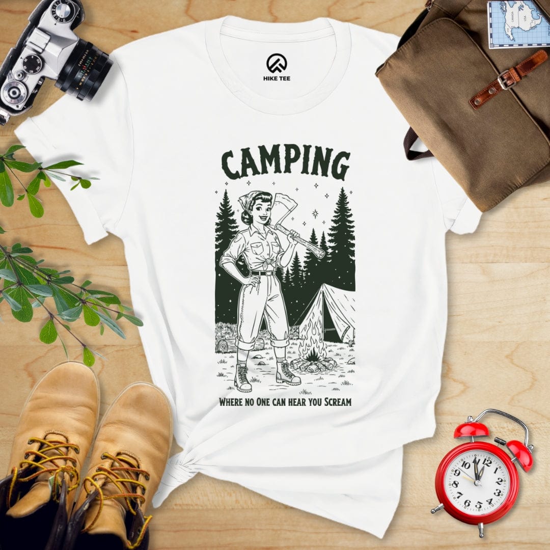 Hike Tee T-Shirt White / S Camping No One Hear Shirt