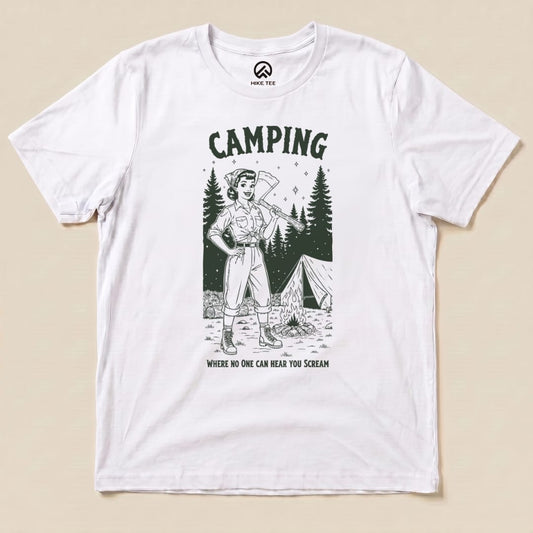 Hike Tee T-Shirt White / S Camping No One Hear Shirt