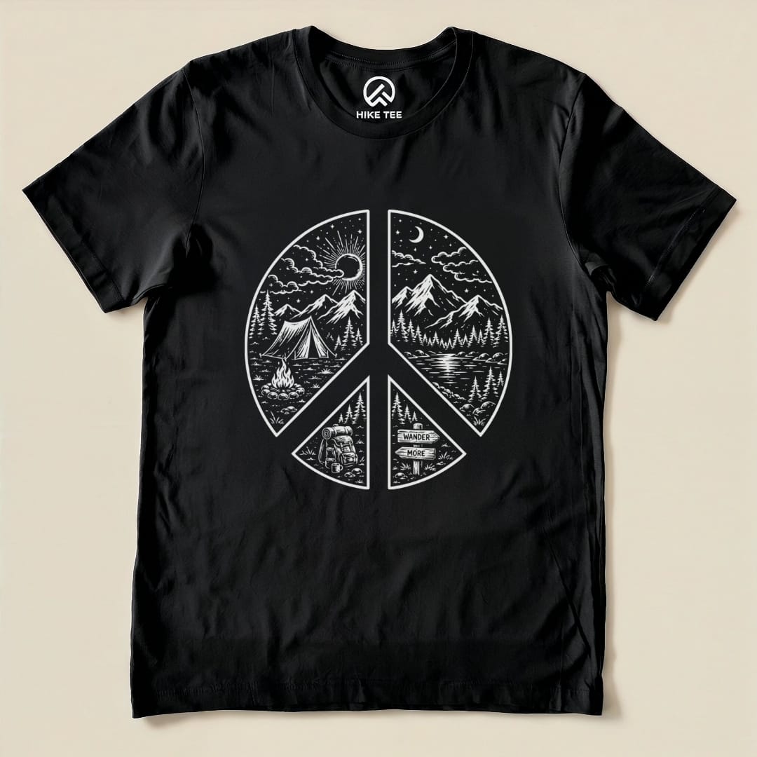 Camping Peace Shirt Hike Tee T-Shirt Black / S
