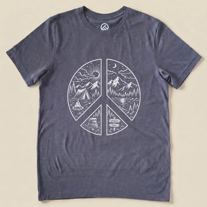 Camping Peace Shirt Hike Tee T-Shirt Heather Navy / S
