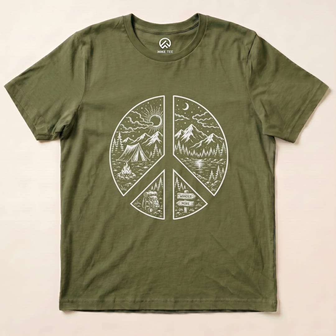 Camping Peace Shirt Hike Tee T-Shirt Military Green / S