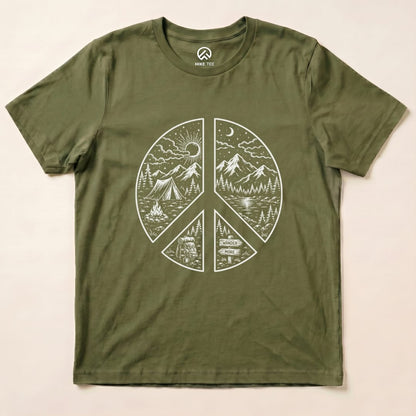 Camping Peace Shirt Hike Tee T-Shirt Military Green / S