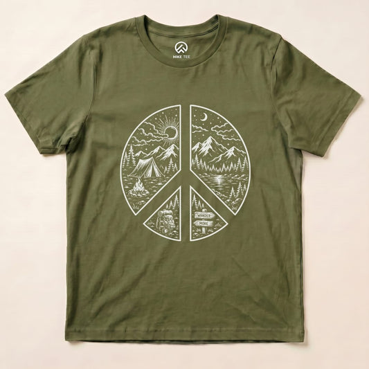 Camping Peace Shirt Hike Tee T-Shirt Military Green / S