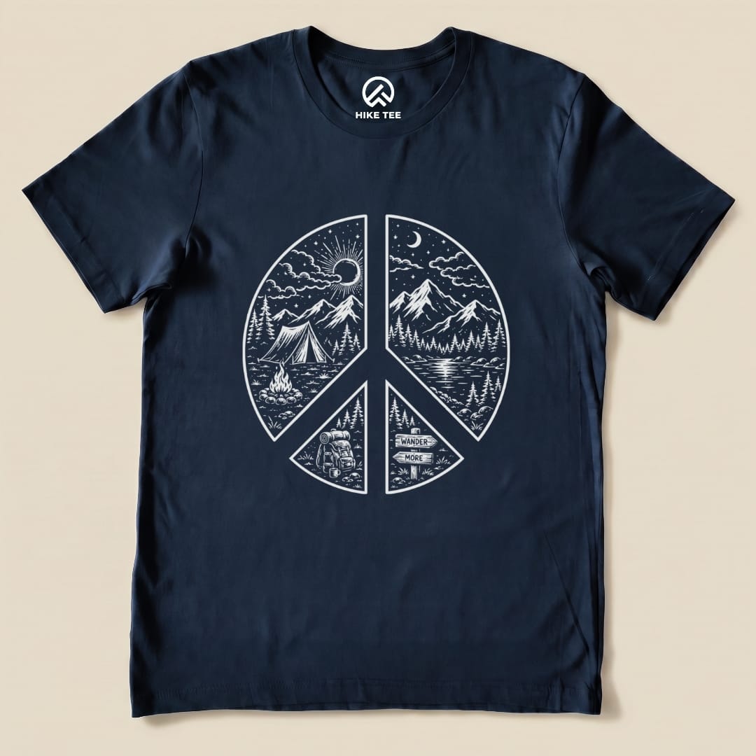 Camping Peace Shirt Hike Tee T-Shirt Navy / S
