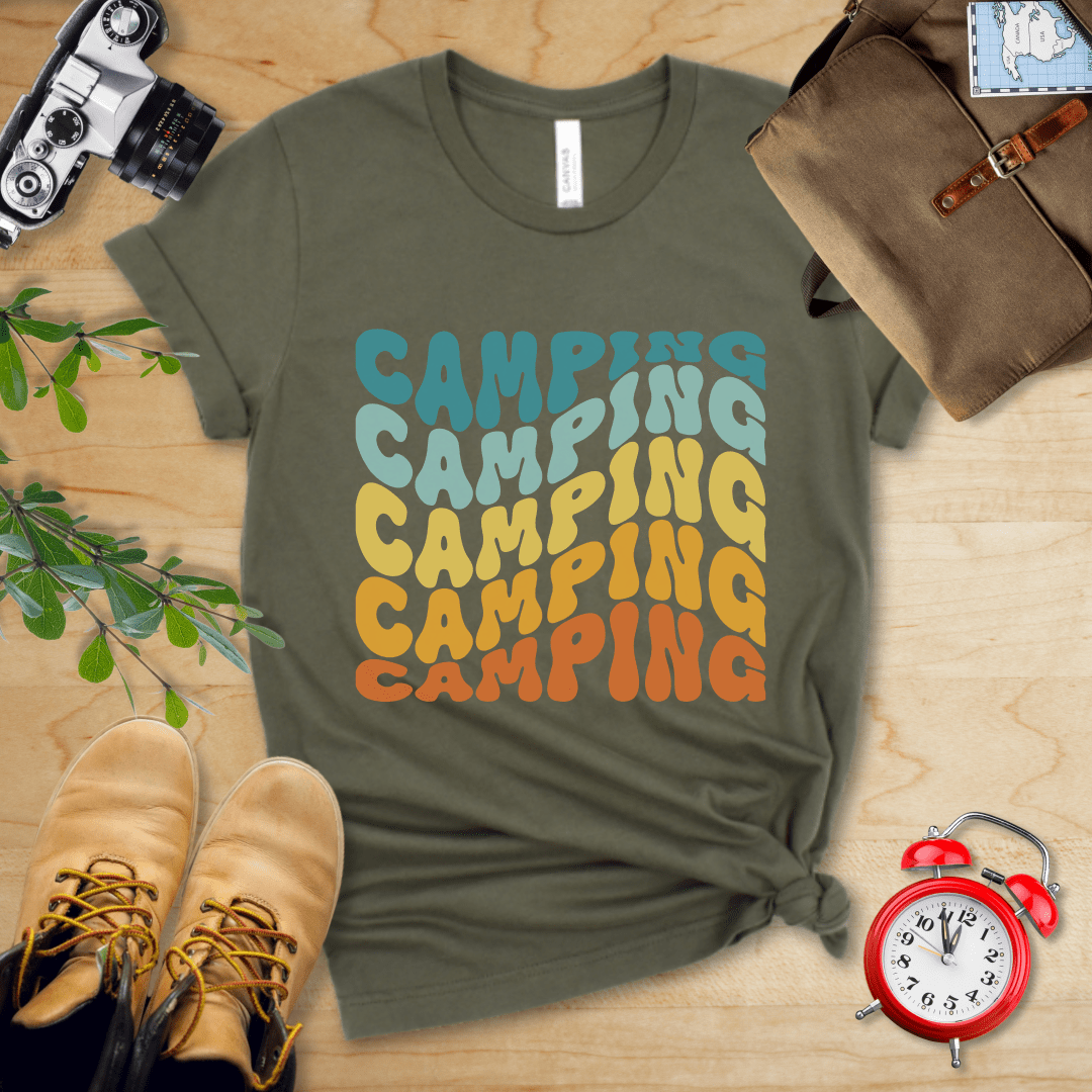 Printify T-Shirt Camping Retro Wavy Shirt