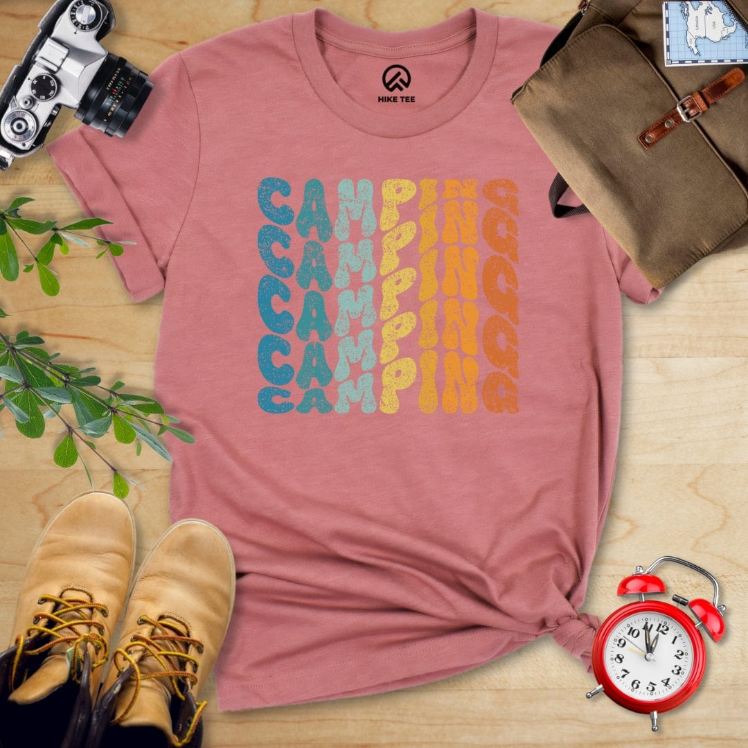 Hike Tee T-Shirt Heather Mauve / S Camping Retro Wavy Shirt