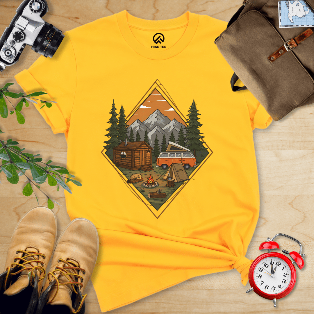 Hike Tee T-Shirt Gold / S Camping Scenery Shirt