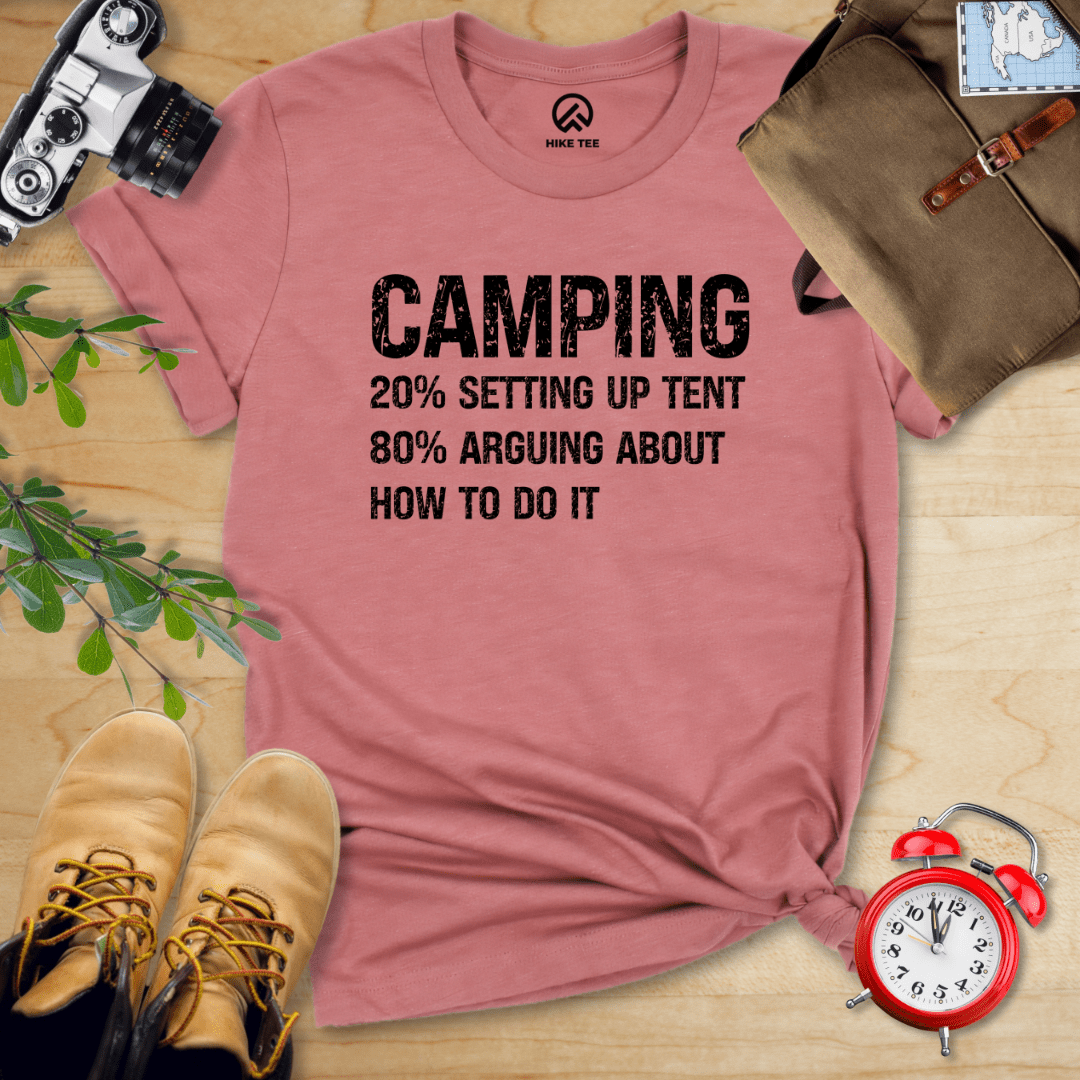 Hike Tee T-Shirt Heather Mauve / S Camping Setting Up Tent Shirt