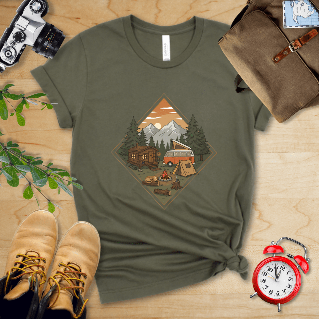 Hike Tee T-Shirt Military Green / S Camping Vibes Shirt