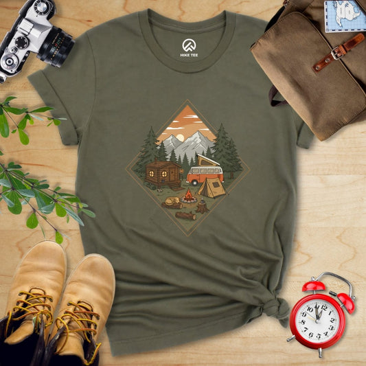 Hike Tee T-Shirt Military Green / S Camping Vibes Shirt