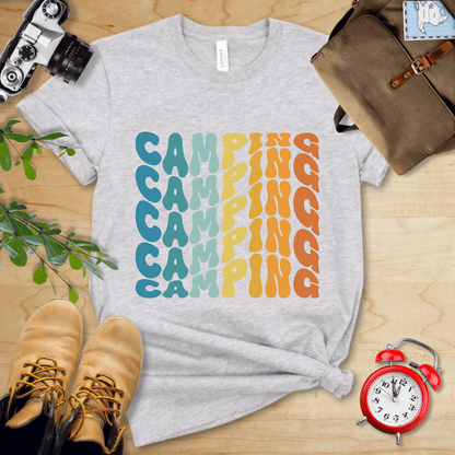 Printify T-Shirt Athletic Heather / S Camping Vintage Wavy Text Shirt