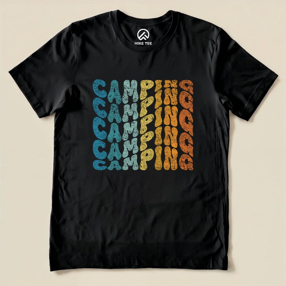 Camping Vintage Wavy Text Shirt, Navy / S