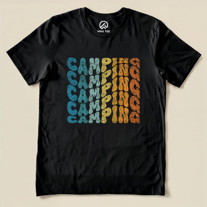 Camping Vintage Wavy Text Shirt Hike Tee T-Shirt Black / S