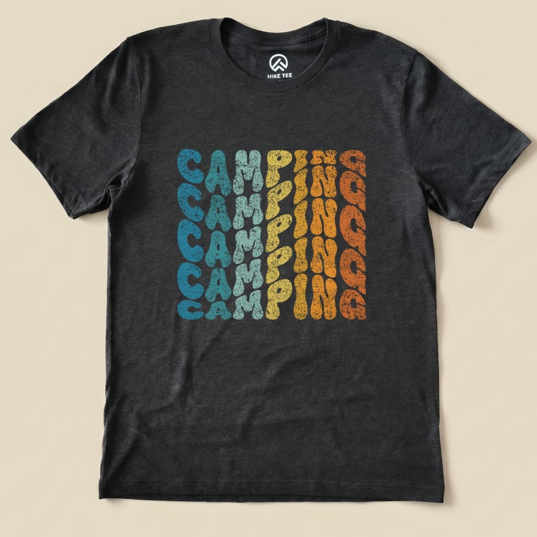 Camping Vintage Wavy Text Shirt Hike Tee T-Shirt Dark Grey Heather / S