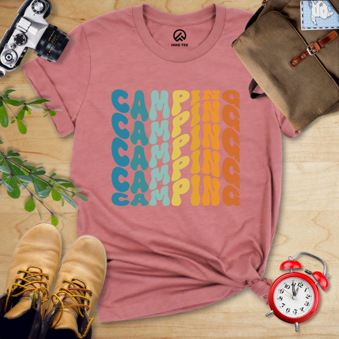 Hike Tee T-Shirt Heather Mauve / S Camping Vintage Wavy Text Shirt