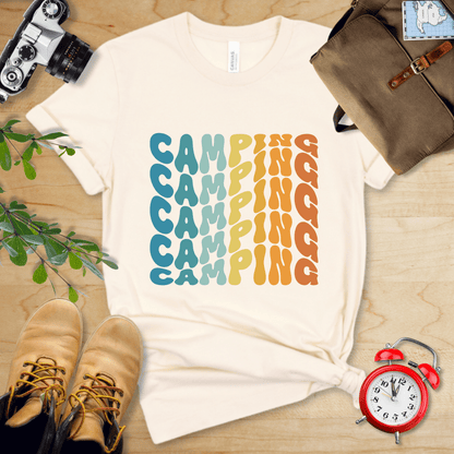 Printify T-Shirt Natural / S Camping Vintage Wavy Text Shirt