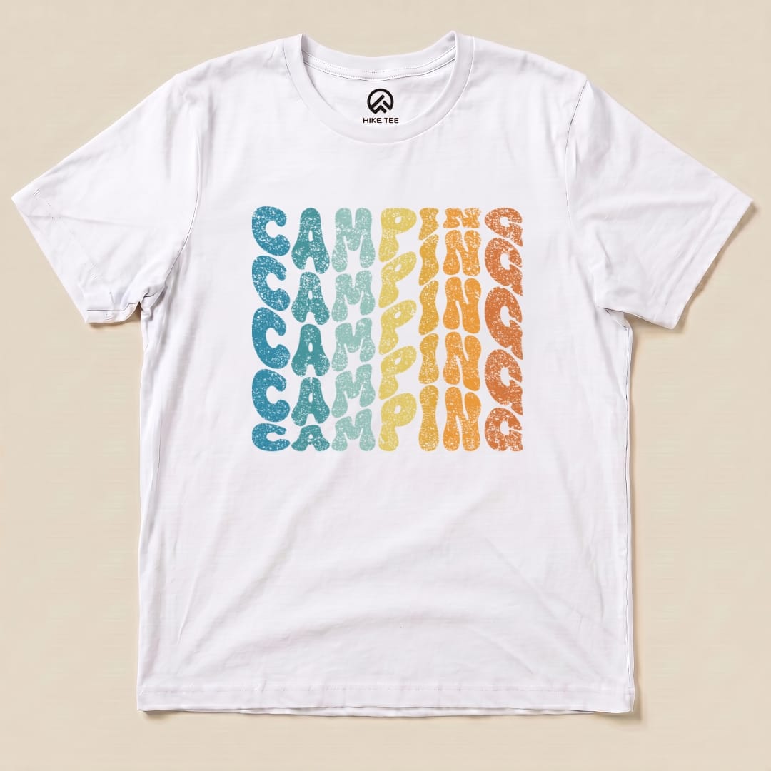 Camping Vintage Wavy Text Shirt Hike Tee T-Shirt White / S