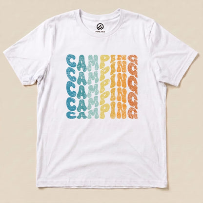 Camping Vintage Wavy Text Shirt Hike Tee T-Shirt White / S