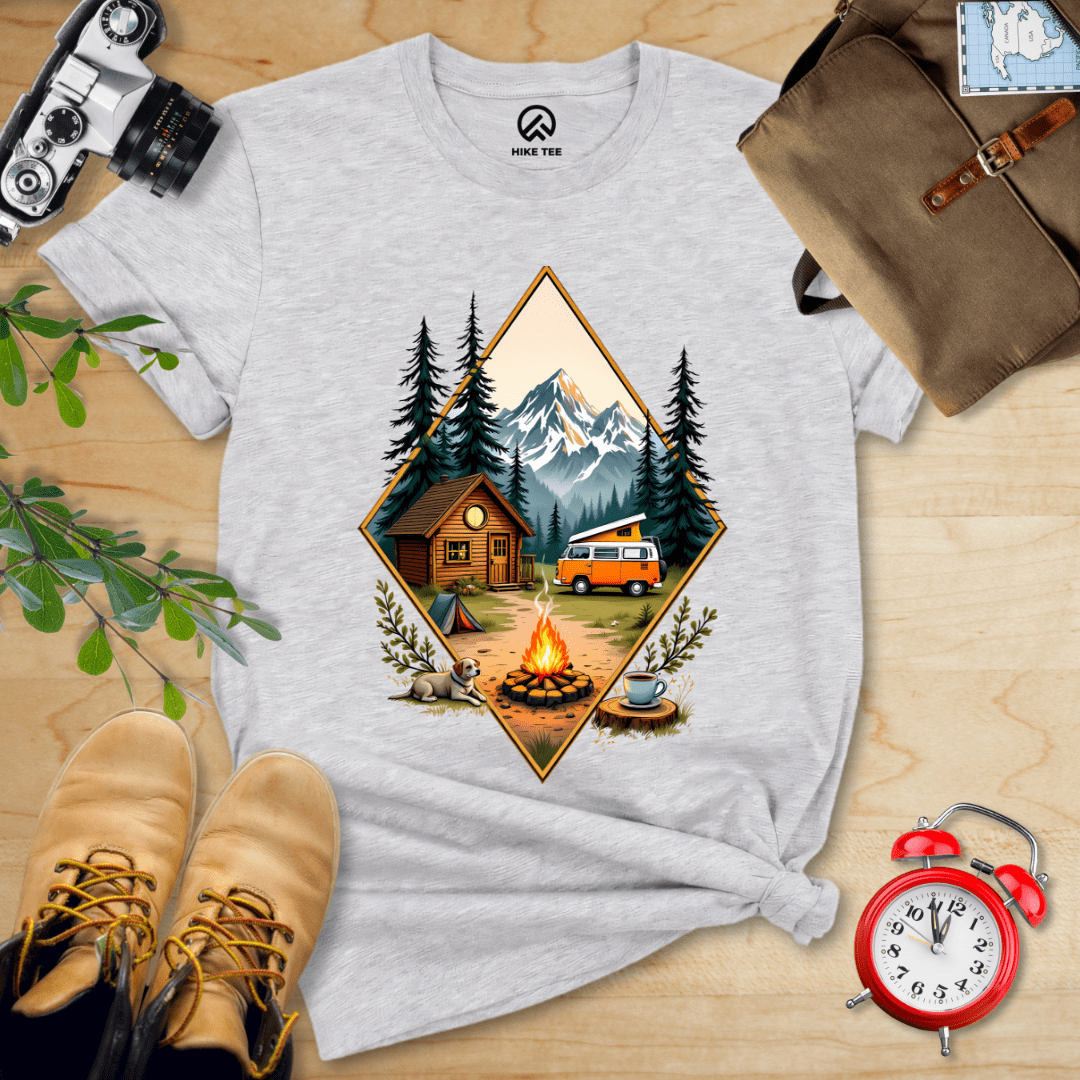 Hike Tee T-Shirt Athletic Heather / S Camping with Campfire Shirt