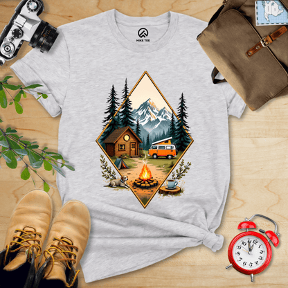 Hike Tee T-Shirt Athletic Heather / S Camping with Campfire Shirt