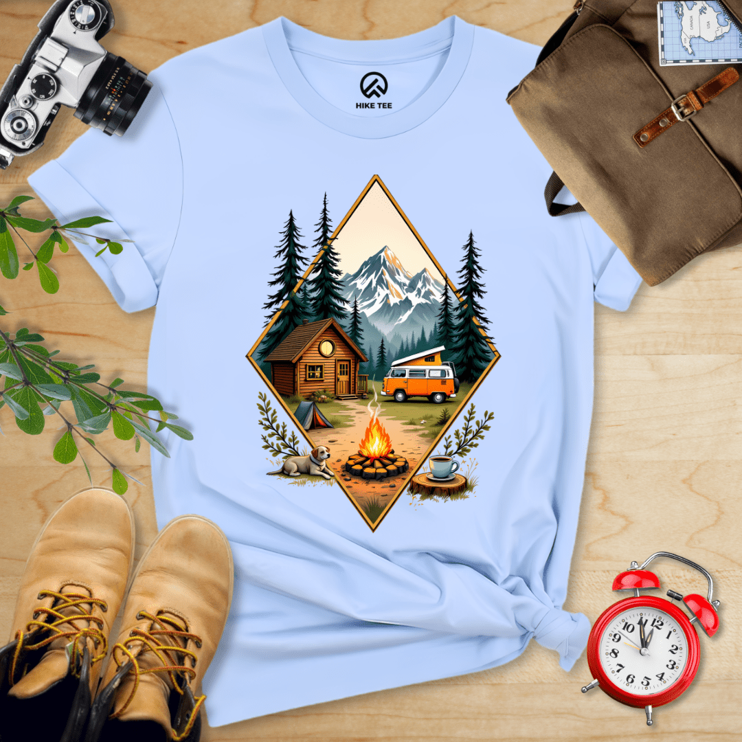 Hike Tee T-Shirt Baby Blue / S Camping with Campfire Shirt