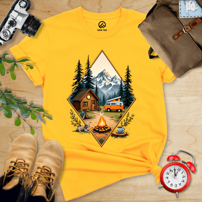 Hike Tee T-Shirt Gold / S Camping with Campfire Shirt