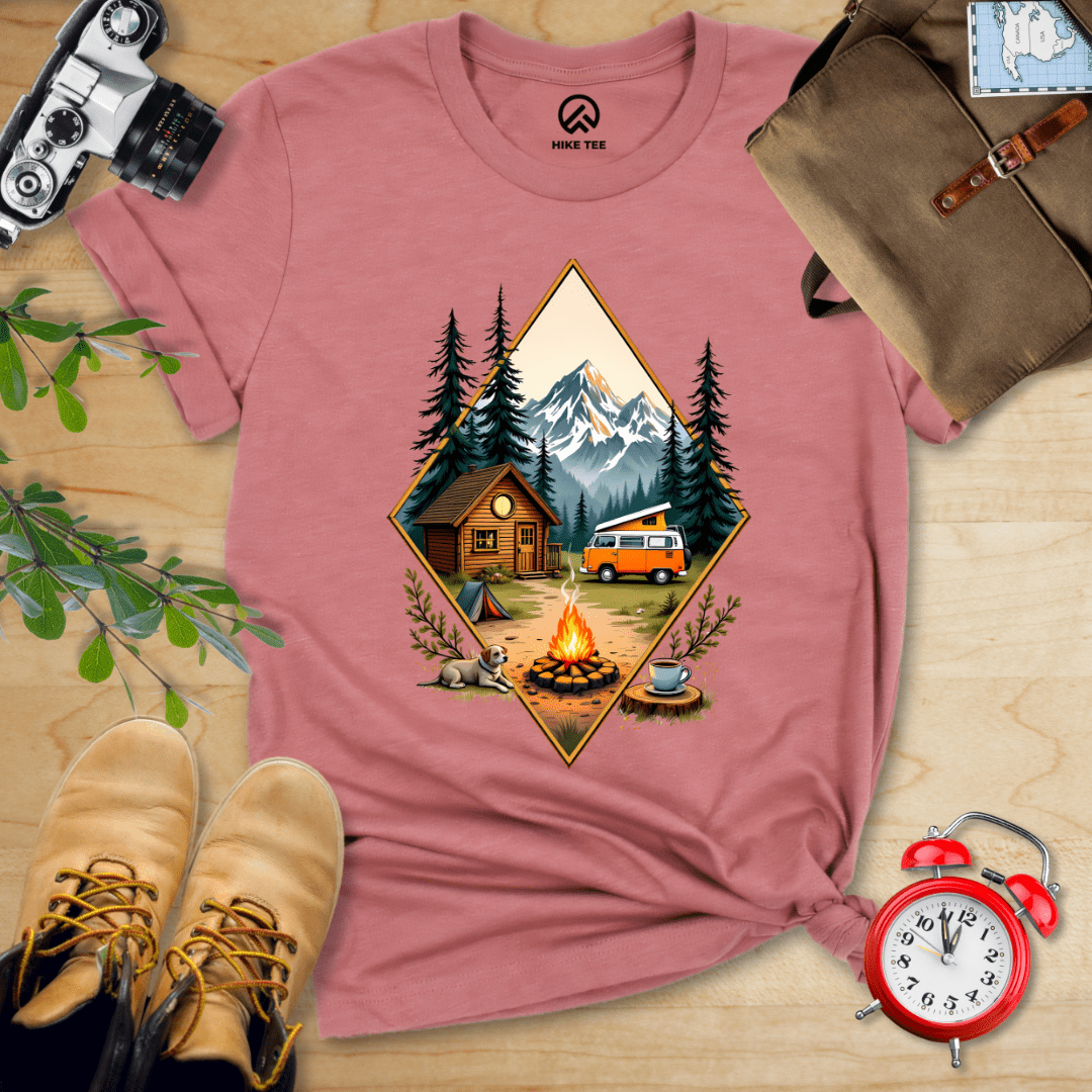 Hike Tee T-Shirt Heather Mauve / S Camping with Campfire Shirt