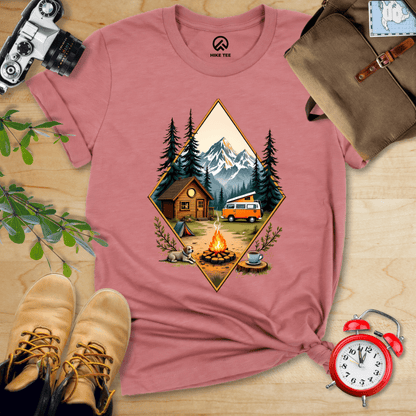 Hike Tee T-Shirt Heather Mauve / S Camping with Campfire Shirt