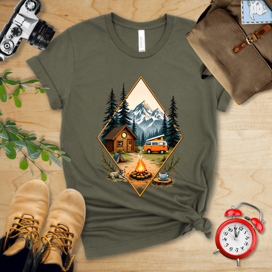 Hike Tee T-Shirt Military Green / S Camping with Campfire Shirt