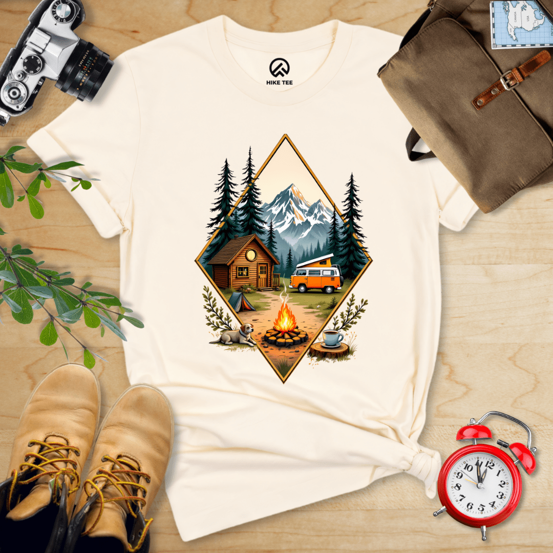 Hike Tee T-Shirt Natural / S Camping with Campfire Shirt