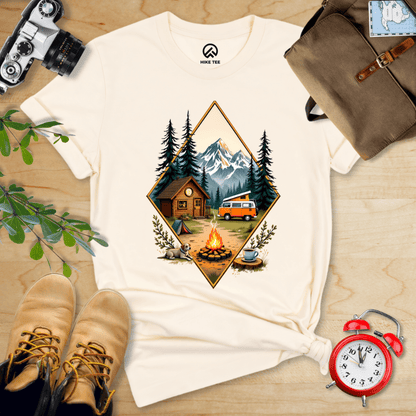 Hike Tee T-Shirt Natural / S Camping with Campfire Shirt