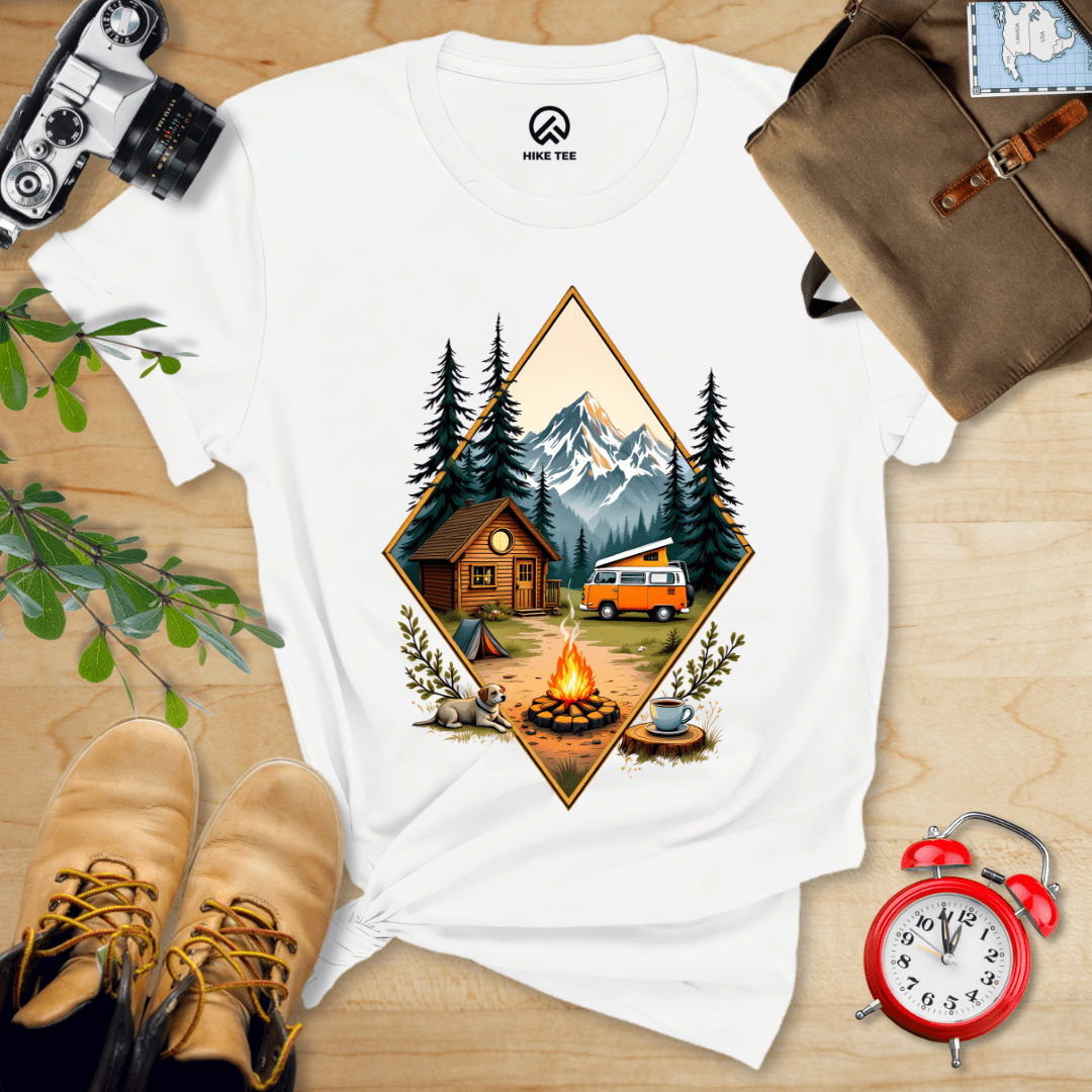 Hike Tee T-Shirt White / S Camping with Campfire Shirt