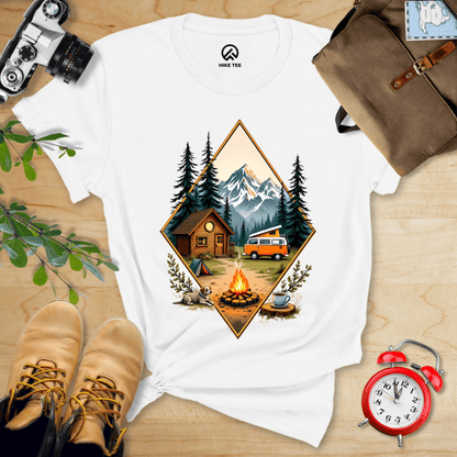 Hike Tee T-Shirt White / S Camping with Campfire Shirt