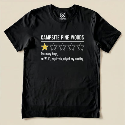 Campsite Pine Woods Review Shirt Hike Tee T-Shirt Black / S