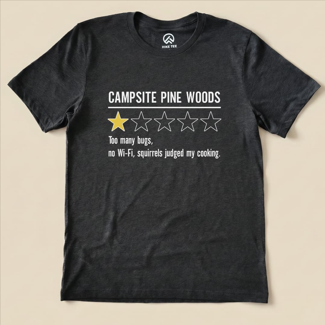 Campsite Pine Woods Review Shirt Hike Tee T-Shirt Dark Grey Heather / S