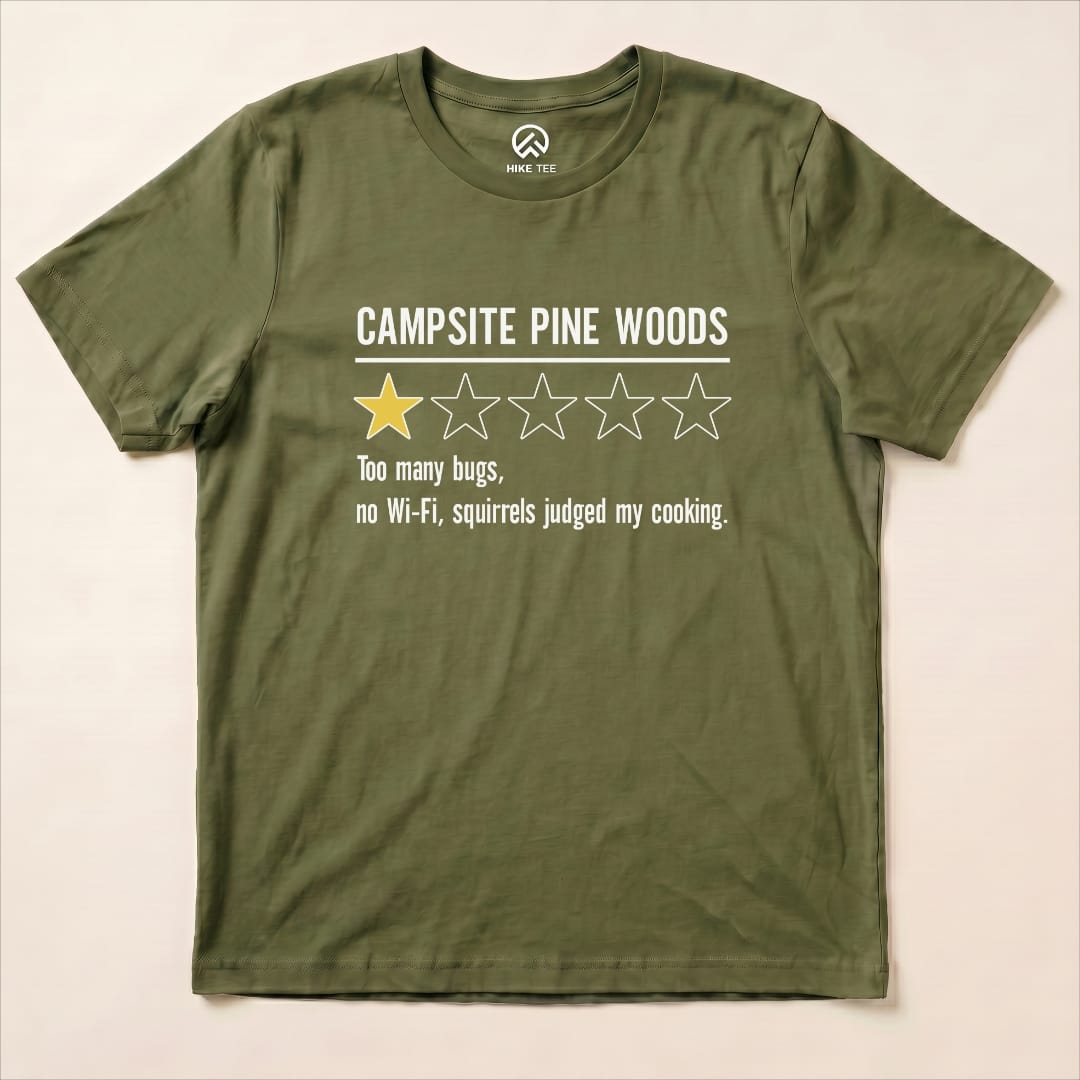 Campsite Pine Woods Review Shirt Hike Tee T-Shirt Military Green / S