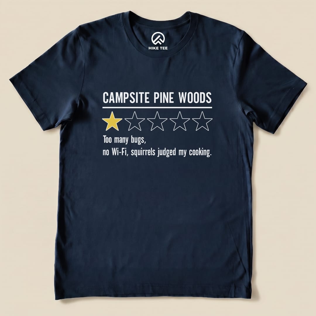 Campsite Pine Woods Review Shirt Hike Tee T-Shirt Navy / S