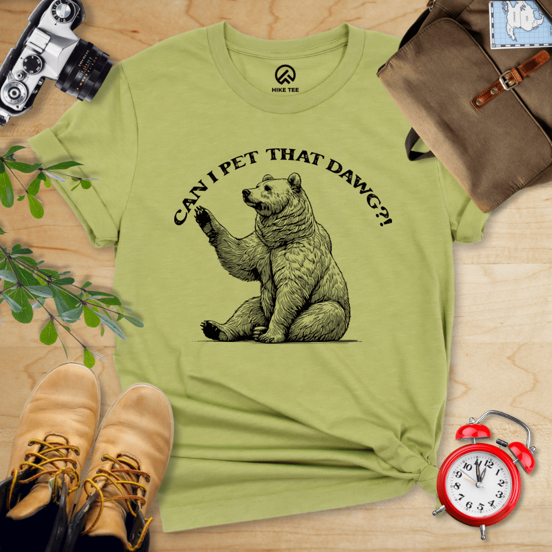 Hike Tee T-Shirt Heather Green / S Can I Pet That Dawg Bear Shirt