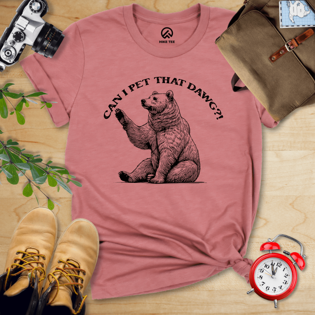 Hike Tee T-Shirt Heather Mauve / S Can I Pet That Dawg Bear Shirt