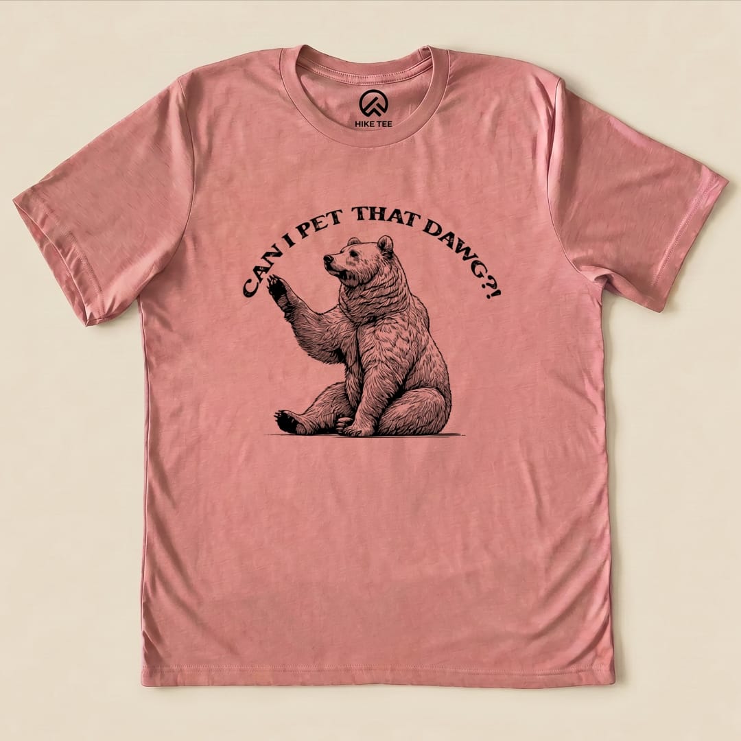 Hike Tee T-Shirt Heather Mauve / S Can I Pet That Dawg Bear Shirt