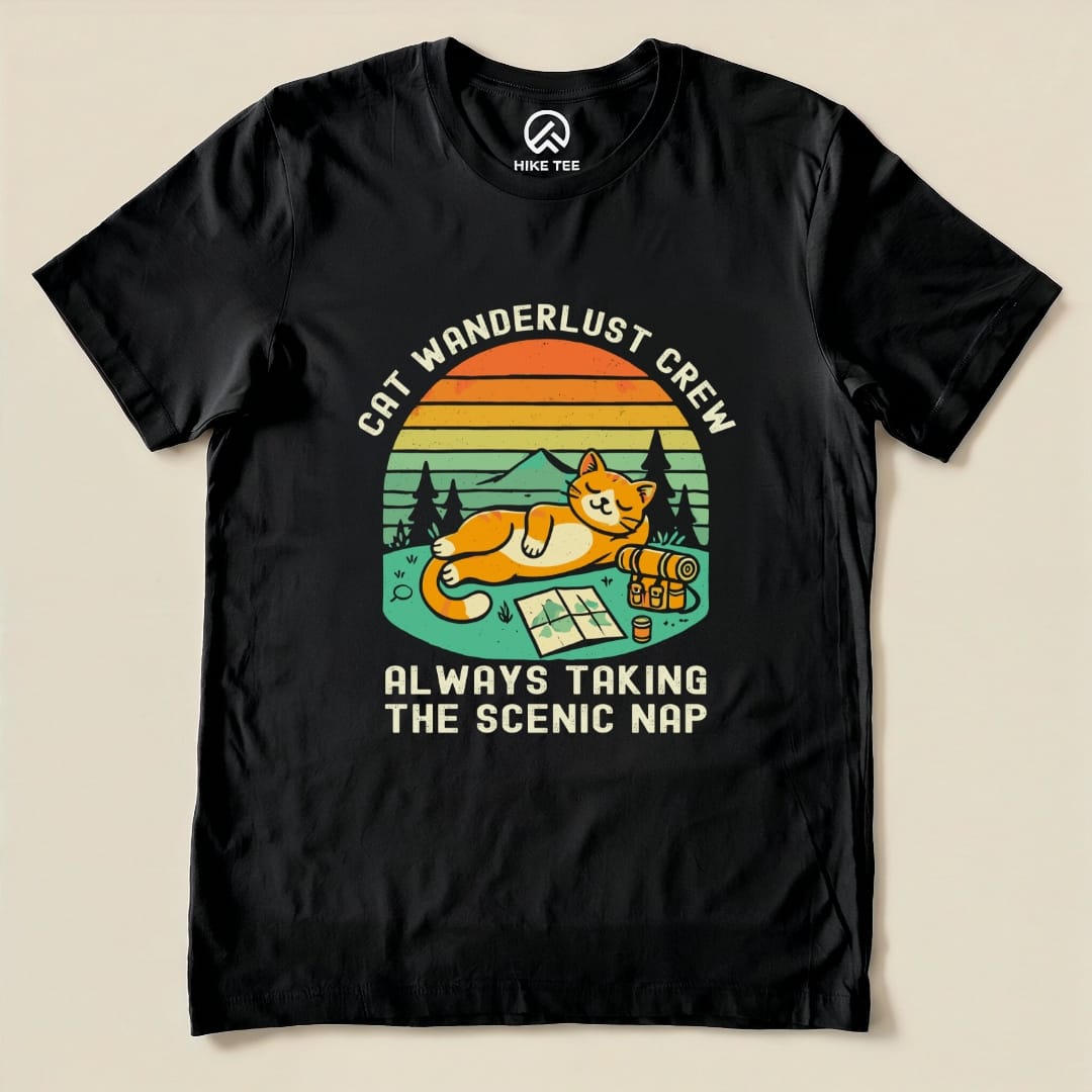Cat Wanderlust Crew Shirt Hike Tee T-Shirt Black / S