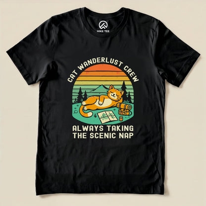 Cat Wanderlust Crew Shirt Hike Tee T-Shirt Black / S